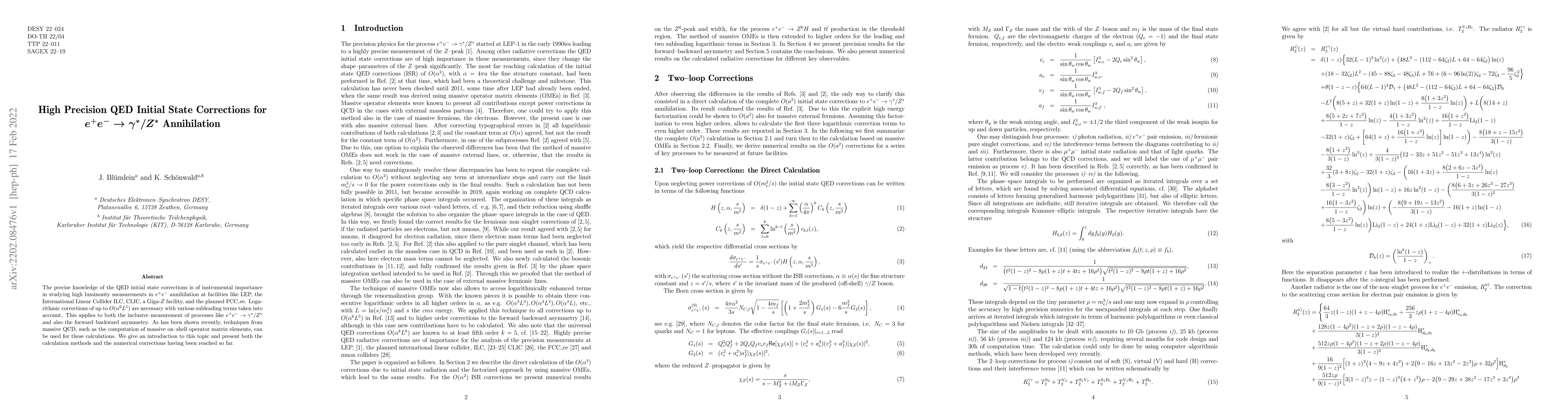 Thumbnail for High Precision QED Initial State Corrections for $e^+ e^- \rightarrow
  \gamma^*/Z^*$ Annihilation
