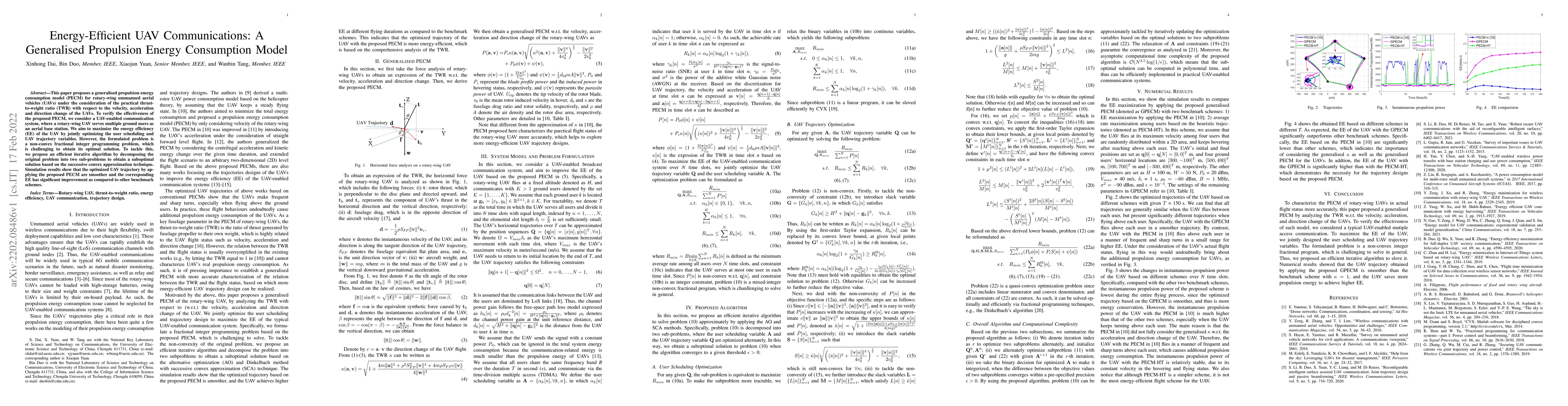 Thumbnail for Energy-Efficient UAV Communications: A Generalised Propulsion Energy
  Consumption Model