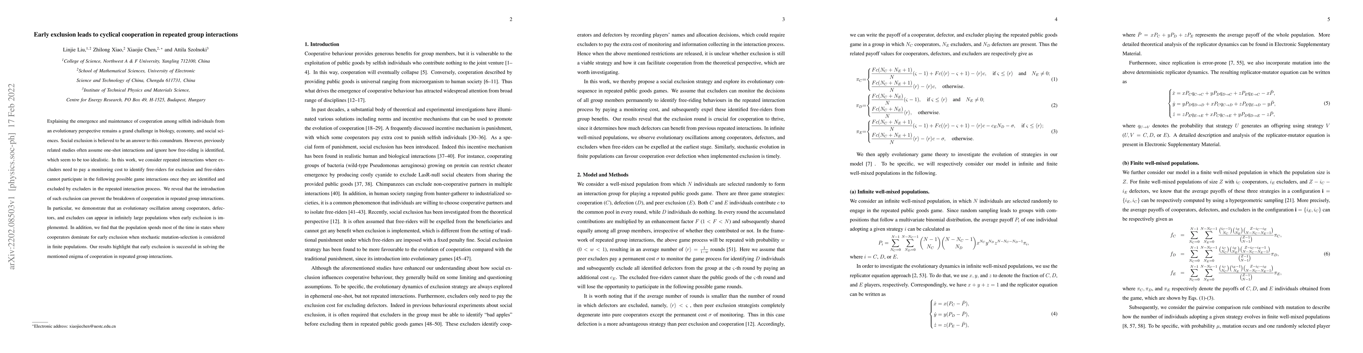 Thumbnail for Early exclusion leads to cyclical cooperation in repeated group
  interactions
