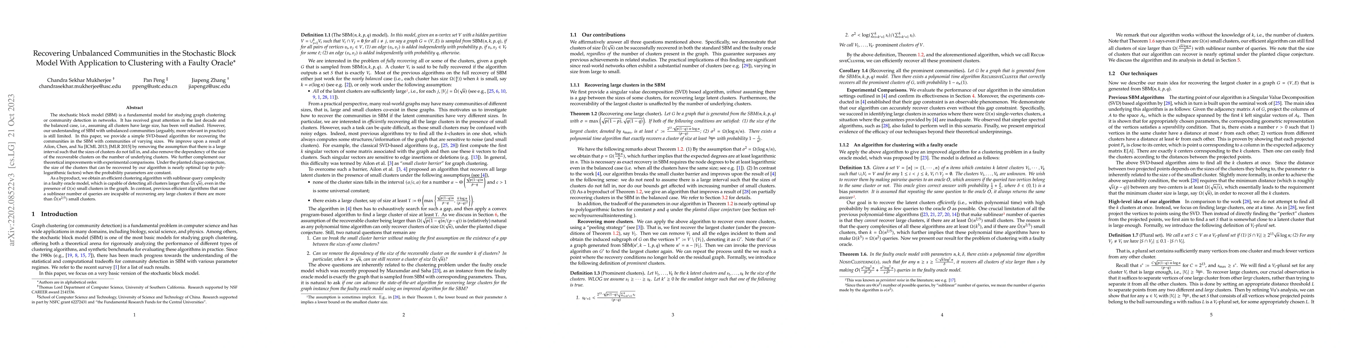 Thumbnail for Recovering Unbalanced Communities in the Stochastic Block Model With
  Application to Clustering with a Faulty Oracle