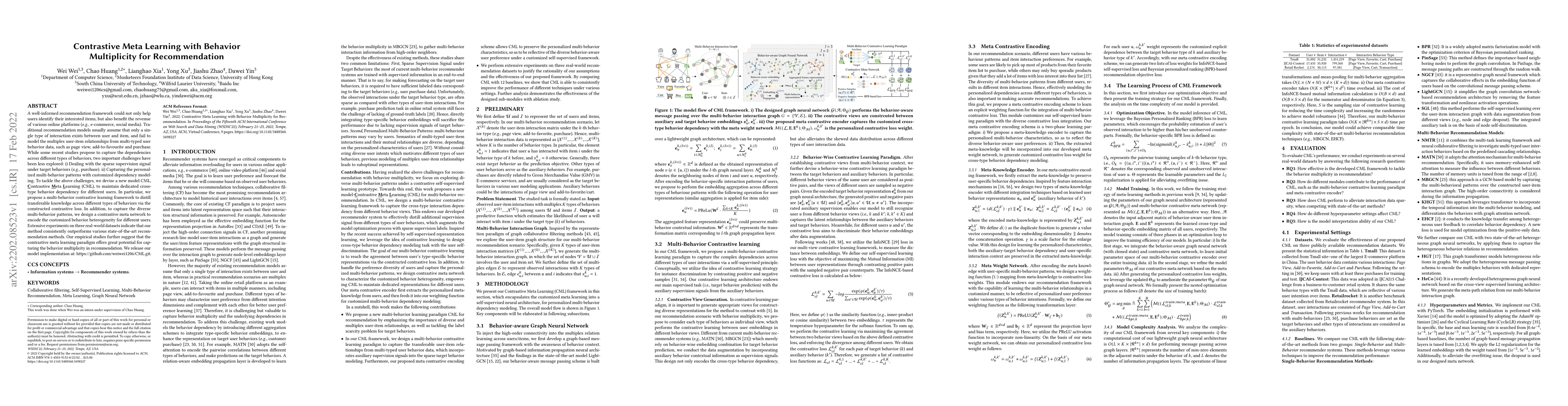 Thumbnail for Contrastive Meta Learning with Behavior Multiplicity for Recommendation