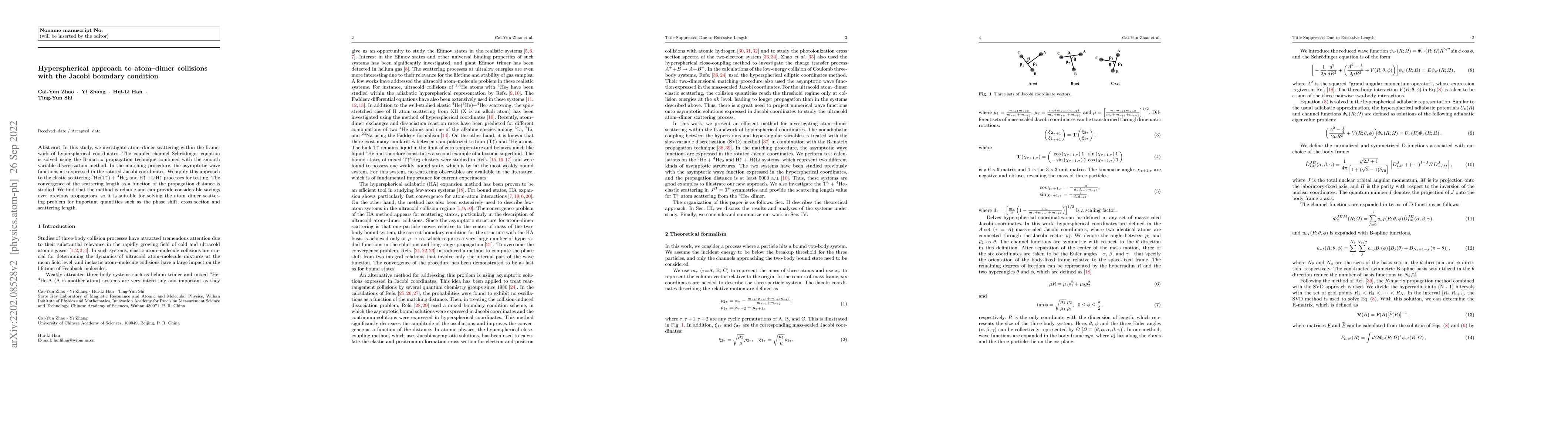 Thumbnail for Hyperspherical approach to atom--dimer collision with the Jacobi
  boundary condition