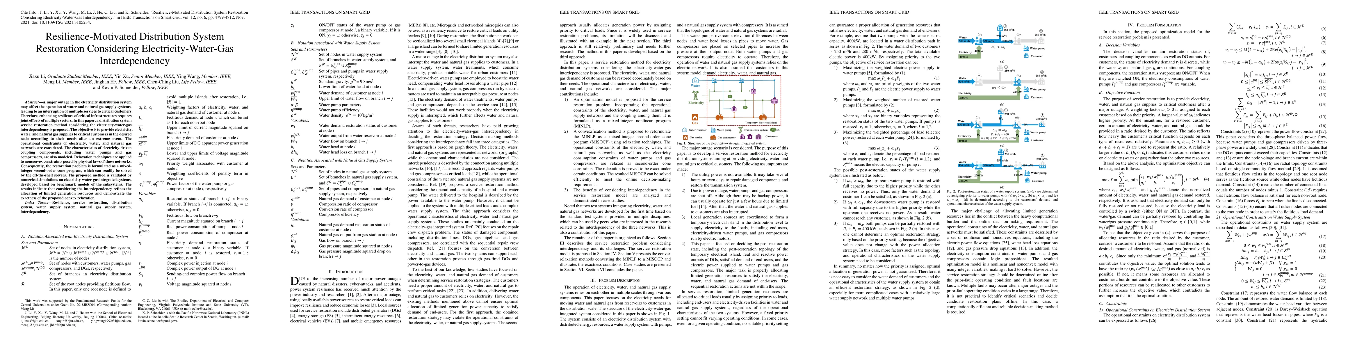 Thumbnail for Resilience-Motivated Distribution System Restoration Considering
  Electricity-Water-Gas Interdependency