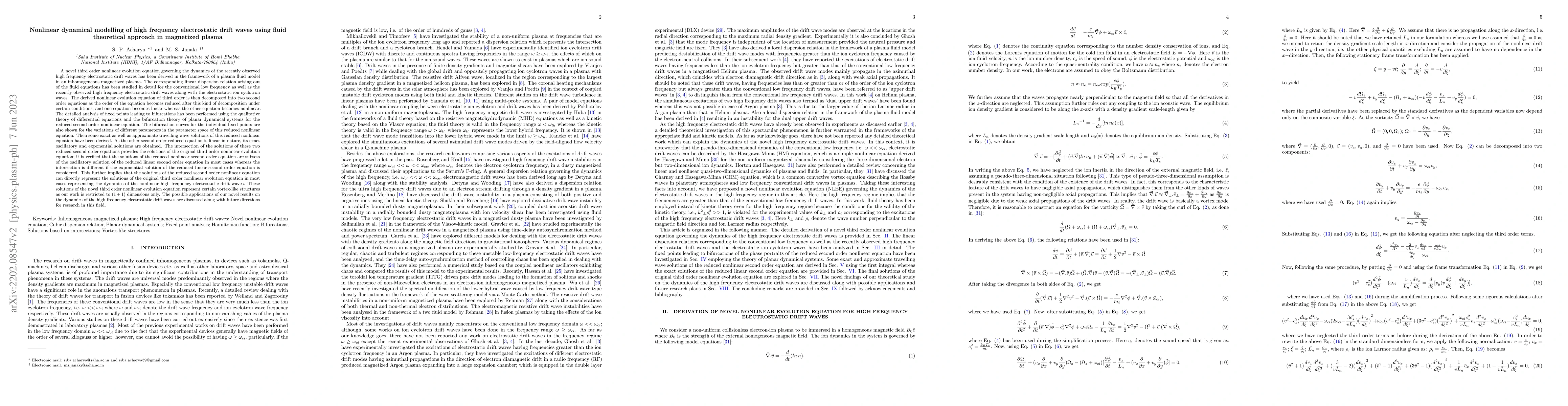 Thumbnail for Nonlinear dynamical modelling of high frequency electrostatic drift
  waves using fluid theoretical approach in magnetized plasma