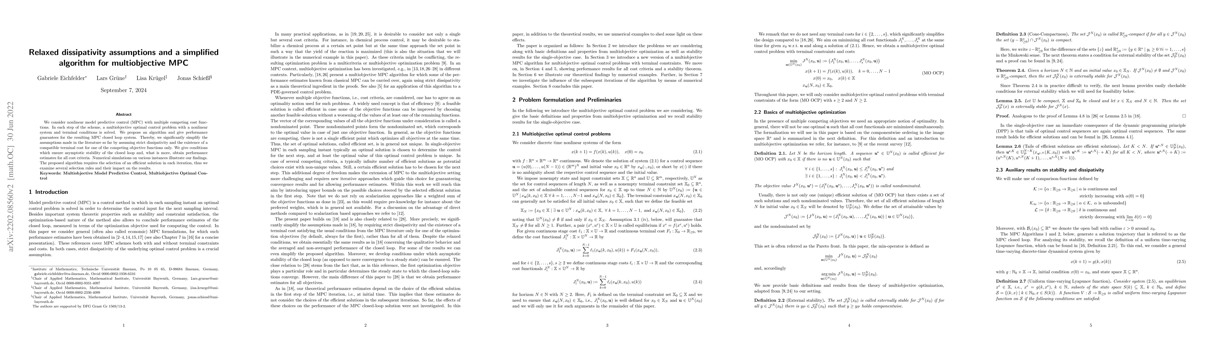 Thumbnail for Relaxed dissipativity assumptions and a simplified algorithm for
  multiobjective MPC