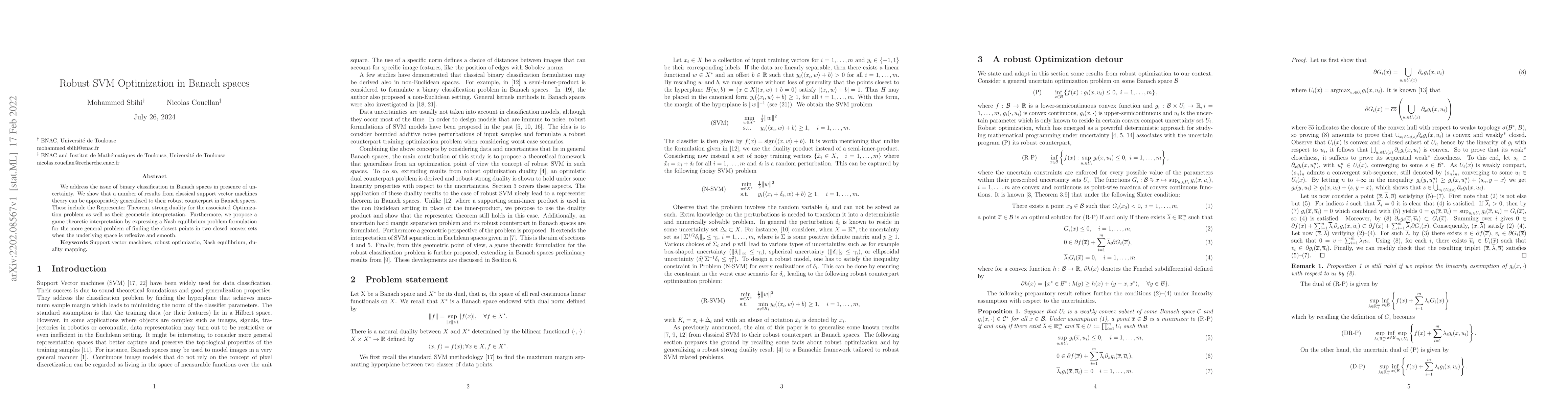 Thumbnail for Robust SVM Optimization in Banach spaces