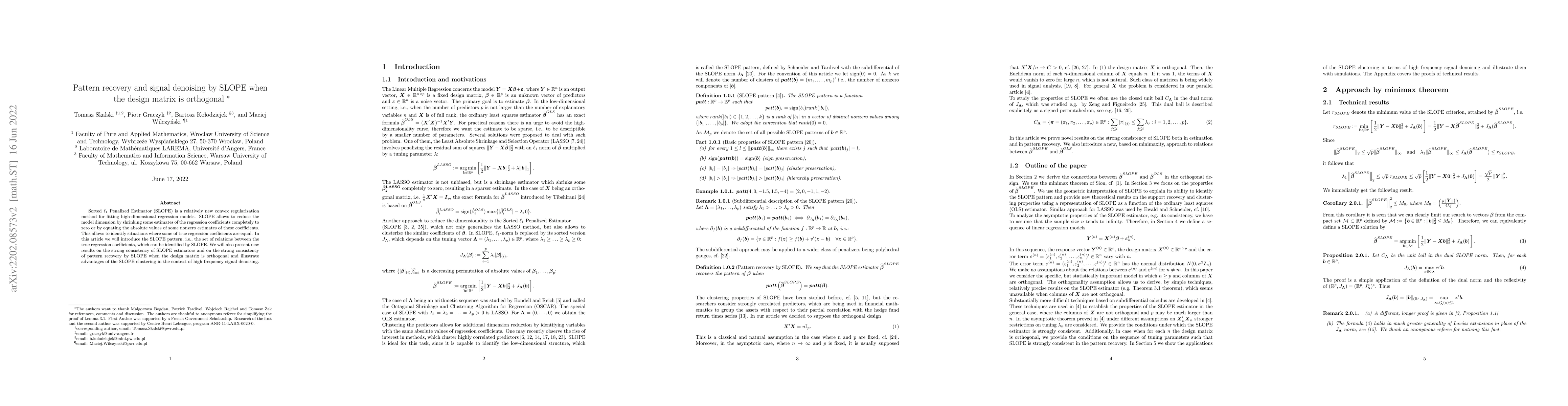 Thumbnail for Pattern recovery and signal denoising by SLOPE when the design matrix is
  orthogonal