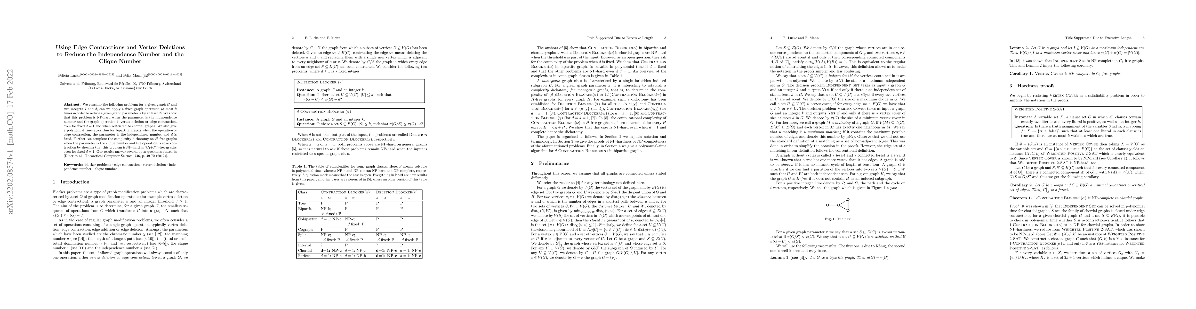 Thumbnail for Using Edge Contractions and Vertex Deletions to Reduce the Independence
  Number and the Clique Number
