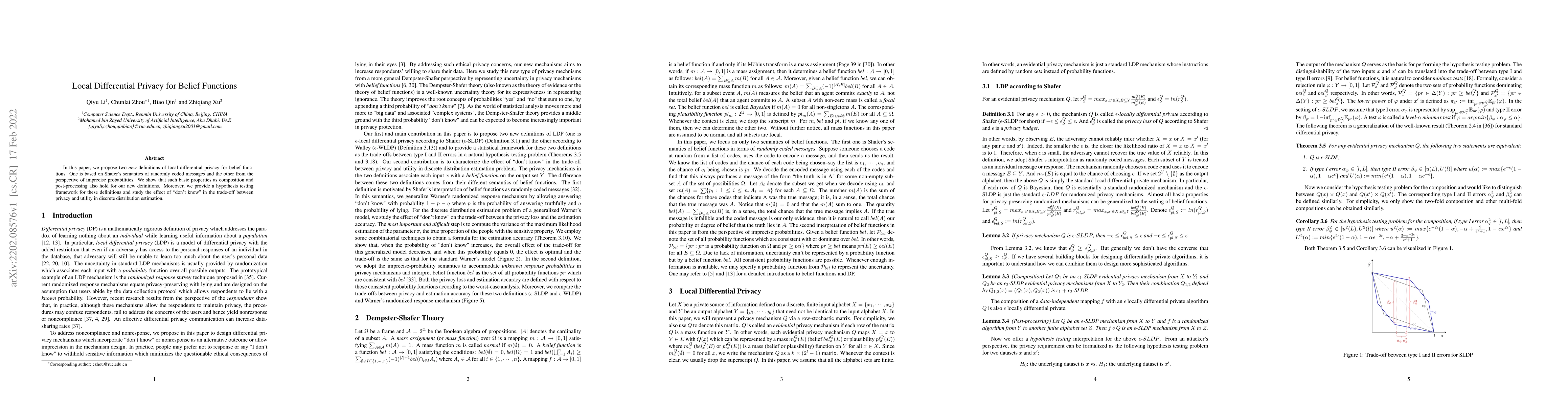 Thumbnail for Local Differential Privacy for Belief Functions
