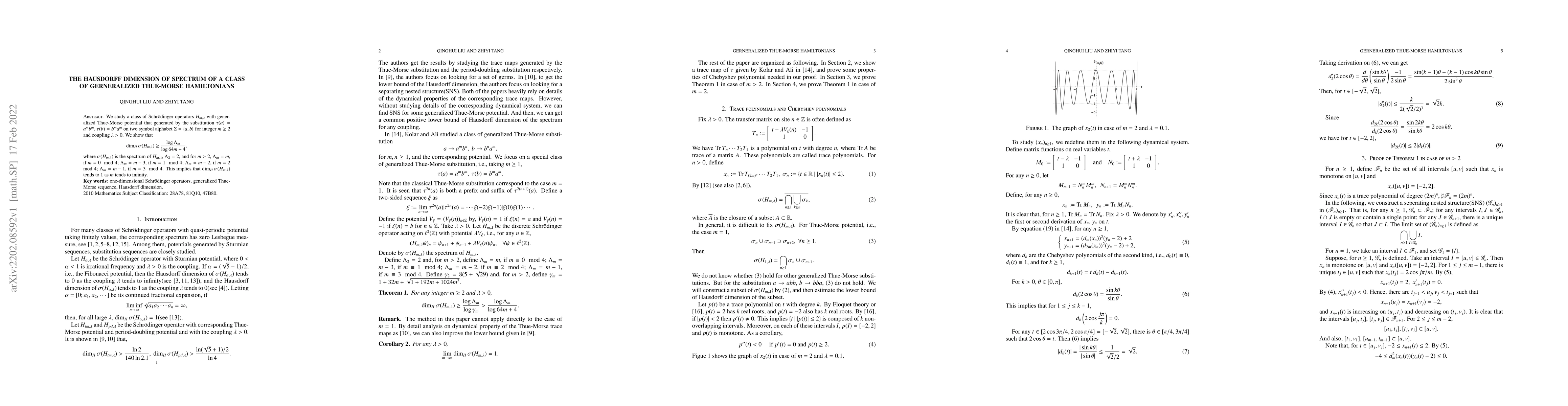 Thumbnail for The Hausdorff dimension of spectrum of a class of gerneralized
  Thue-Morse Hamiltonians