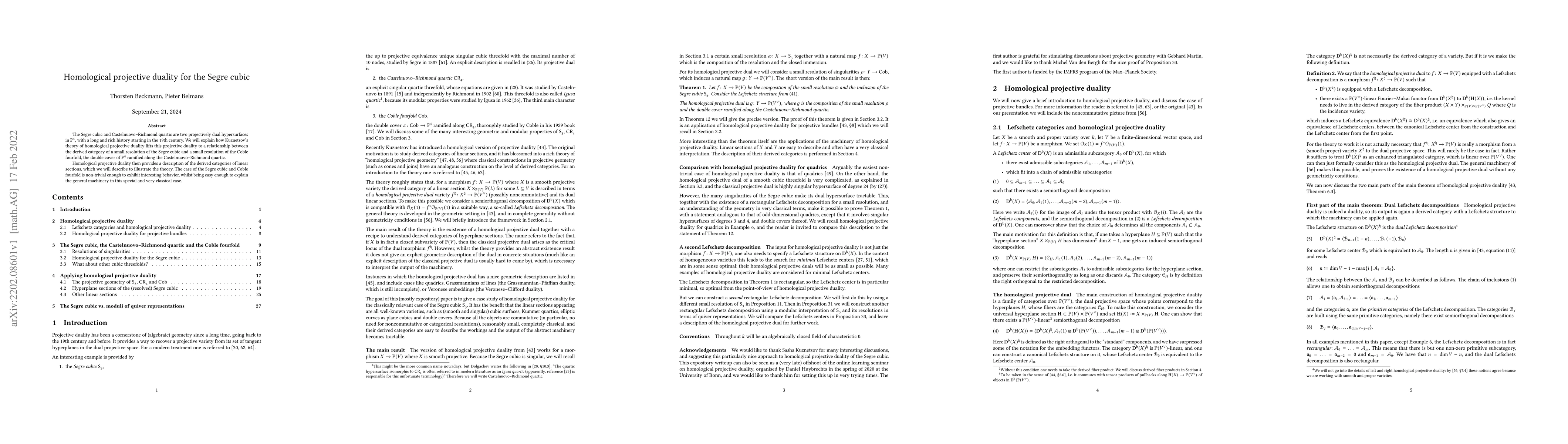 Thumbnail for Homological projective duality for the Segre cubic