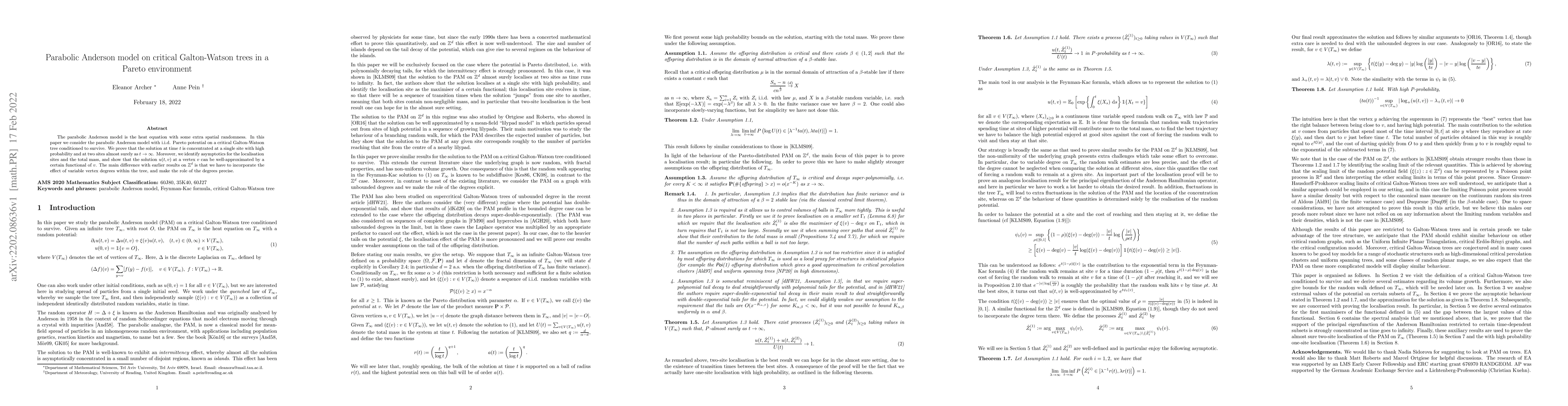 Thumbnail for Parabolic Anderson model on critical Galton-Watson trees in a Pareto
  environment