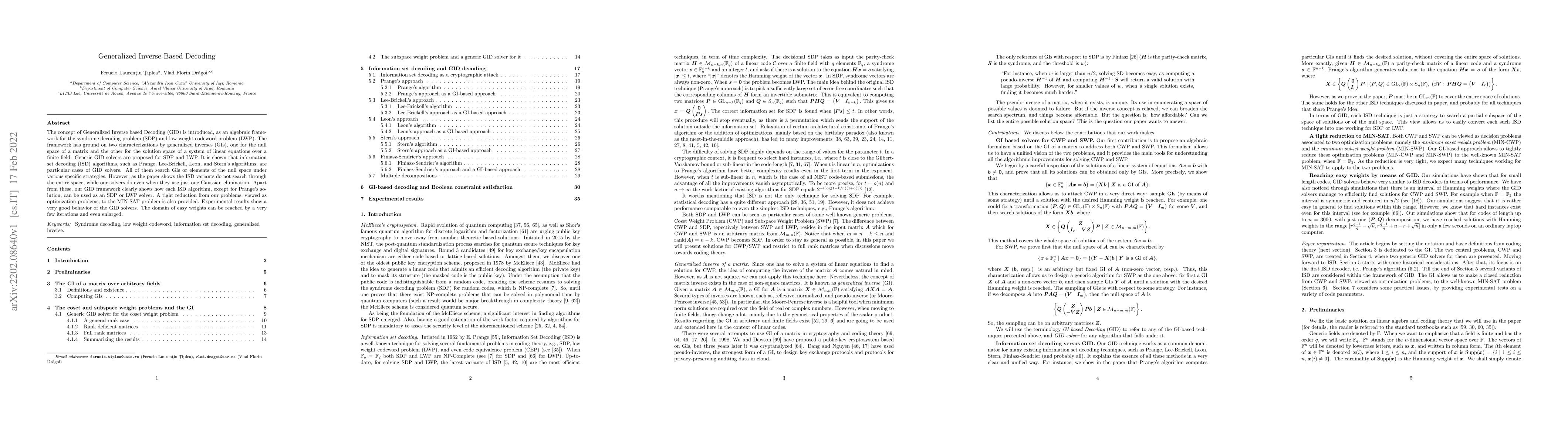 Thumbnail for Generalized Inverse Based Decoding
