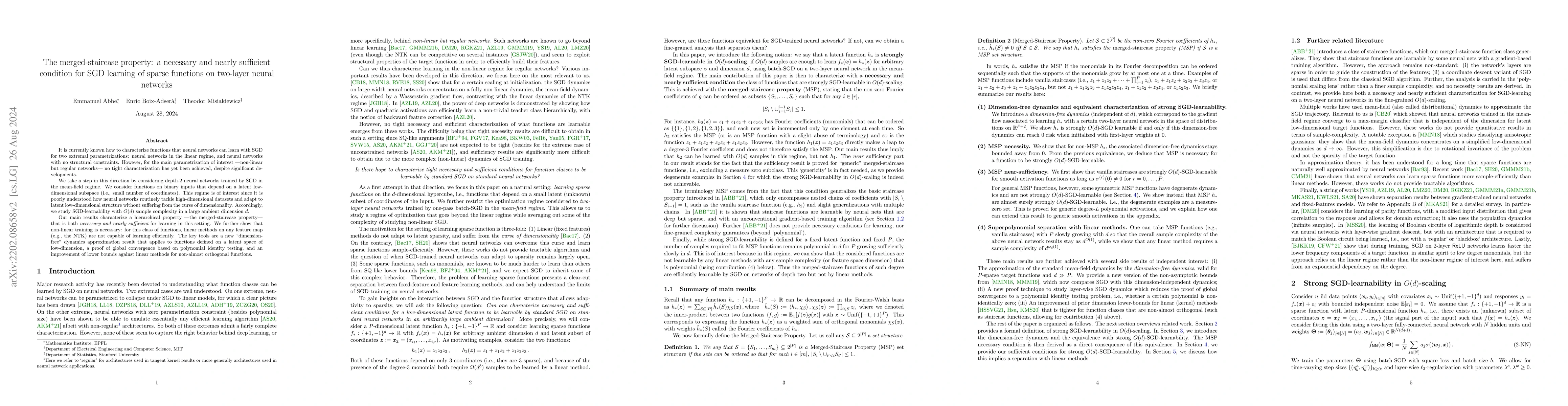 Thumbnail for The merged-staircase property: a necessary and nearly sufficient
  condition for SGD learning of sparse functions on two-layer neural networks