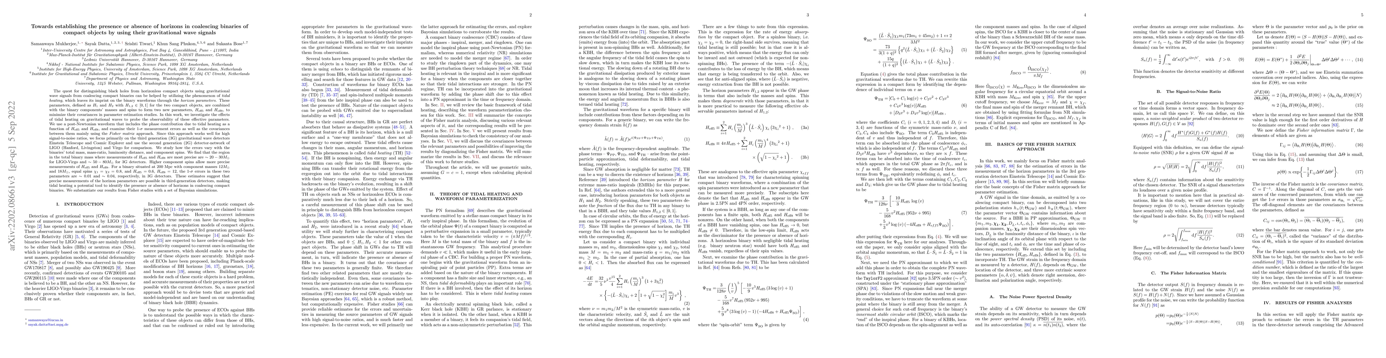 Thumbnail for Towards establishing the presence or absence of horizons in coalescing
  binaries of compact objects by using their gravitational wave signals