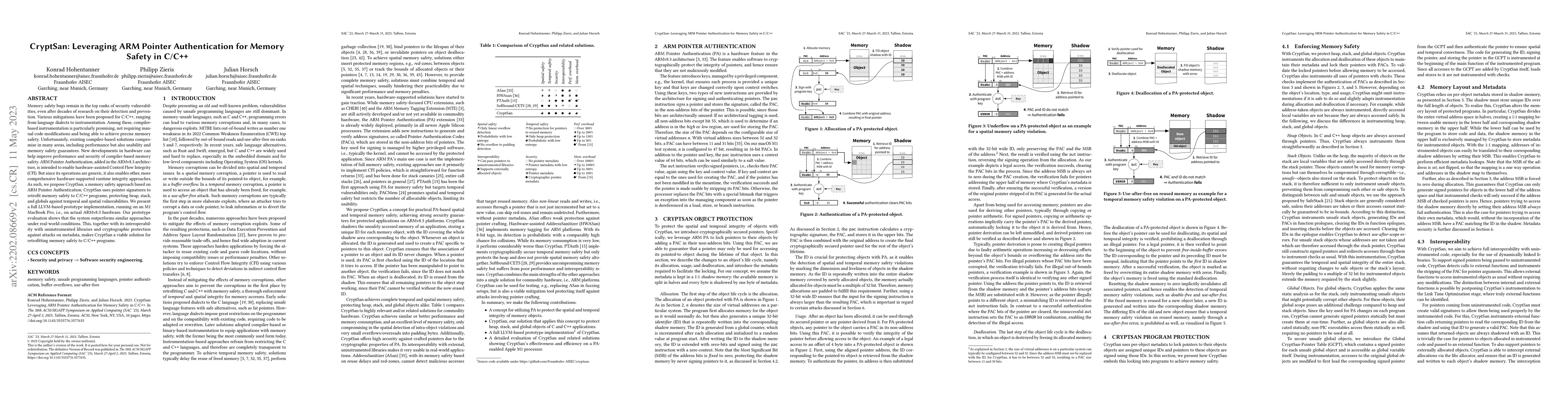 Thumbnail for CryptSan: Leveraging ARM Pointer Authentication for Memory Safety in
  C/C++