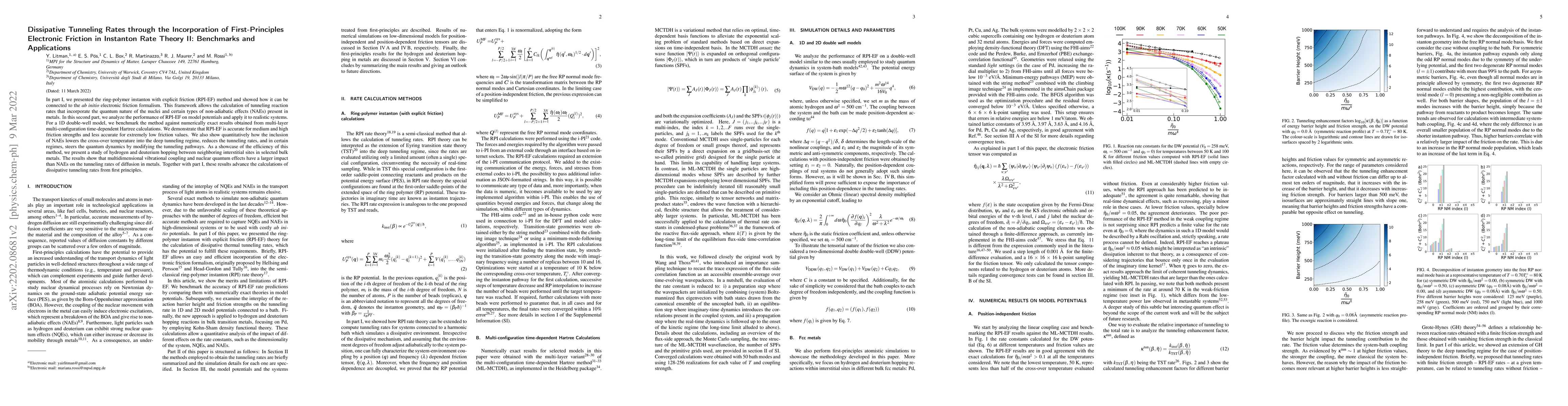 Thumbnail for Dissipative Tunneling Rates through the Incorporation of
  First-Principles Electronic Friction in Instanton Rate Theory II: Benchmarks
  and Applications