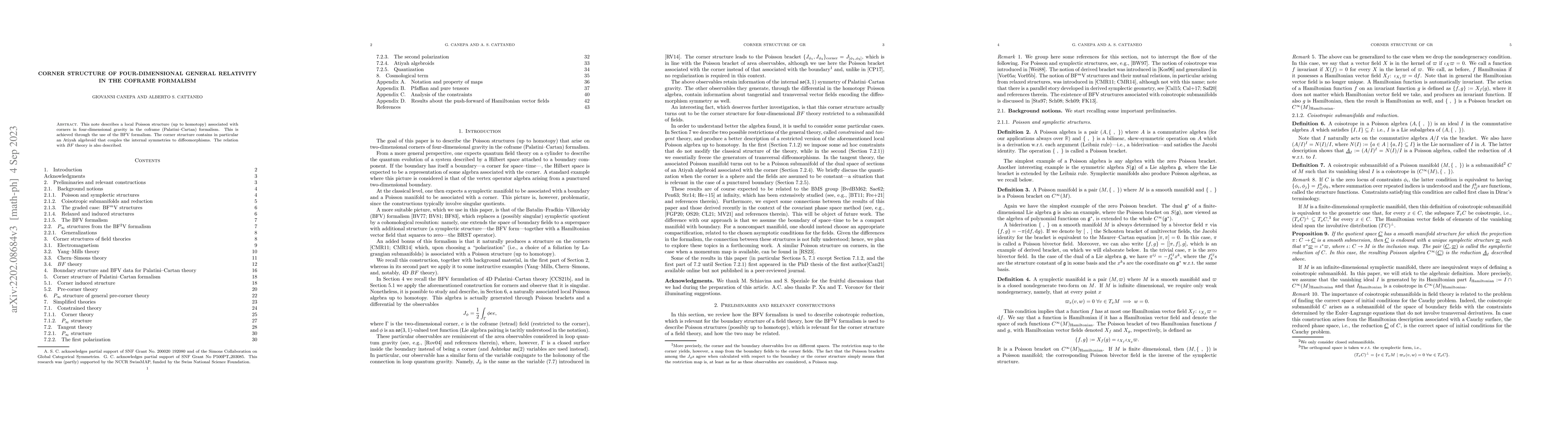 Thumbnail for Corner Structure of Four-Dimensional General Relativity in the Coframe
  Formalism