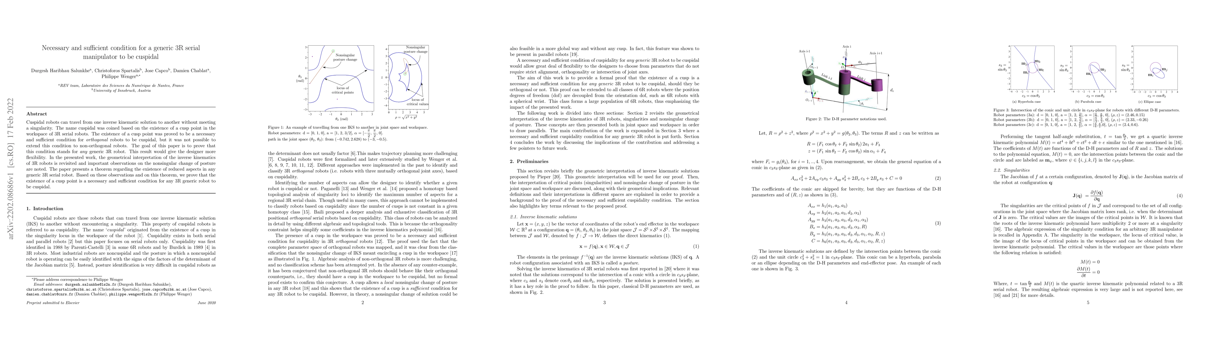 Thumbnail for Necessary and sufficient condition for a generic 3R serial manipulator
  to be cuspidal