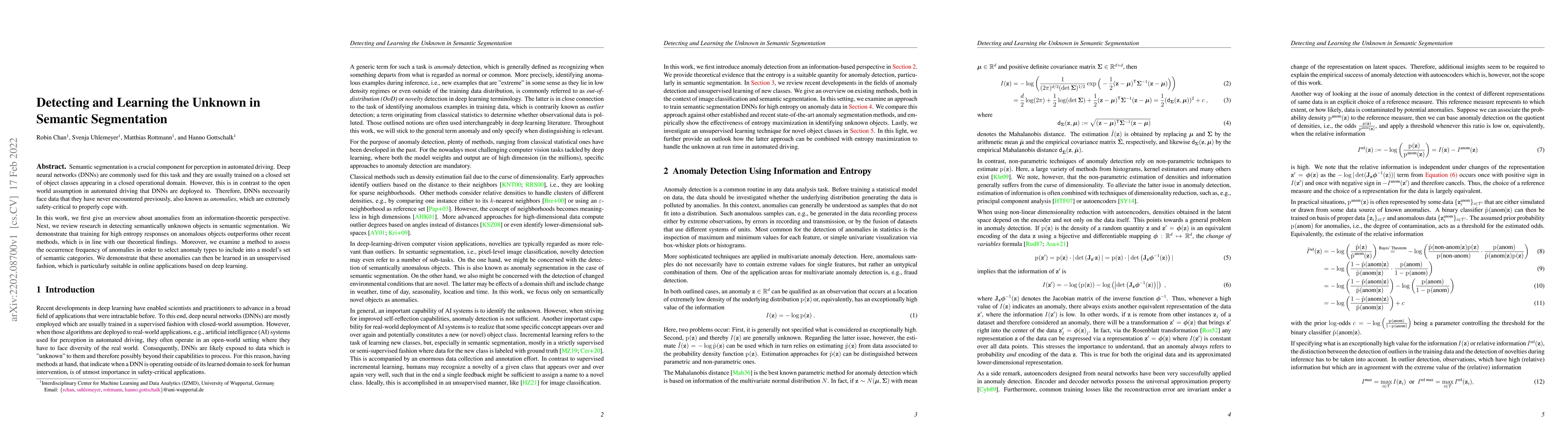 Thumbnail for Detecting and Learning the Unknown in Semantic Segmentation