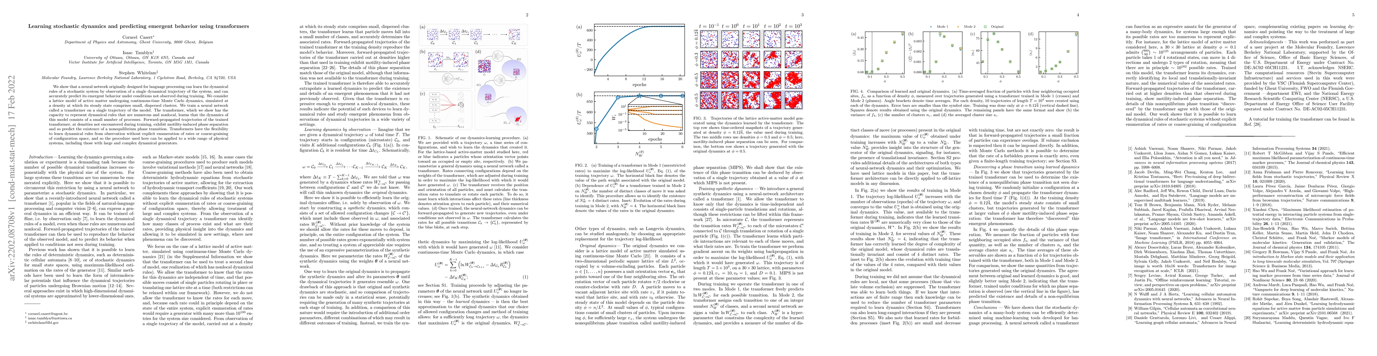 Thumbnail for Learning stochastic dynamics and predicting emergent behavior using
  transformers