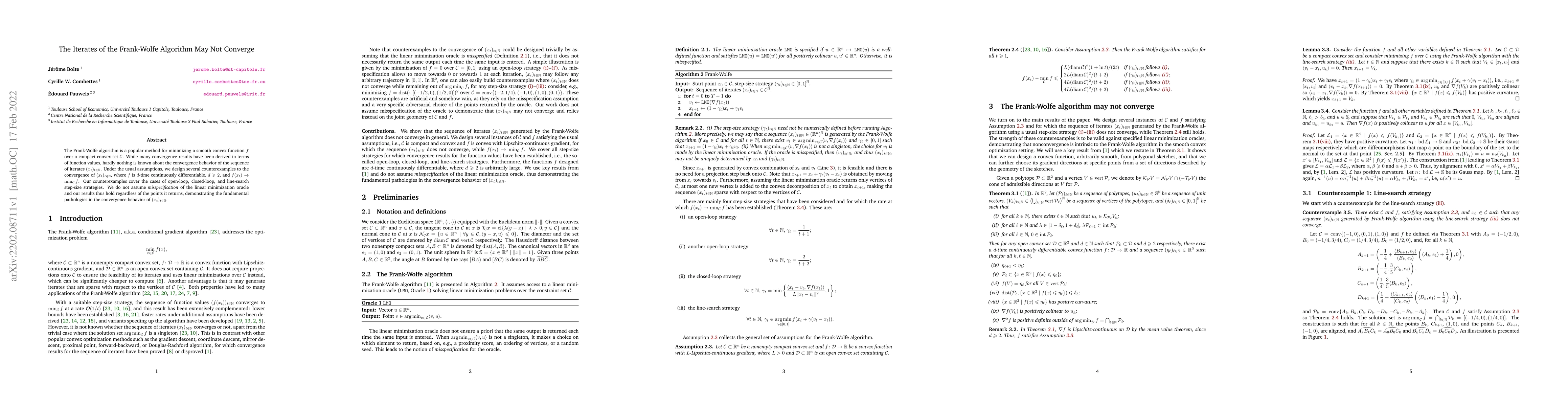 Thumbnail for The Iterates of the Frank-Wolfe Algorithm May Not Converge