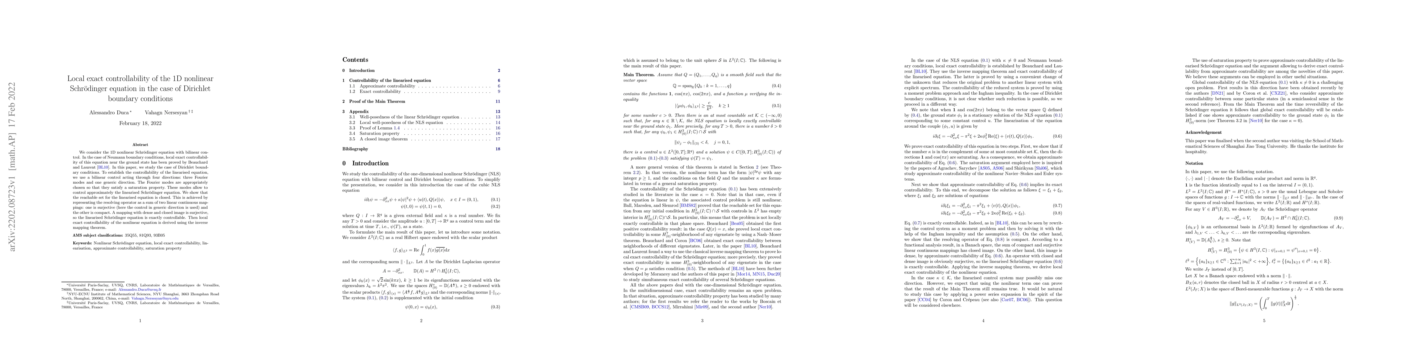 Thumbnail for Local exact controllability of the 1D nonlinear Schr\"odinger equation
  in the case of Dirichlet boundary conditions