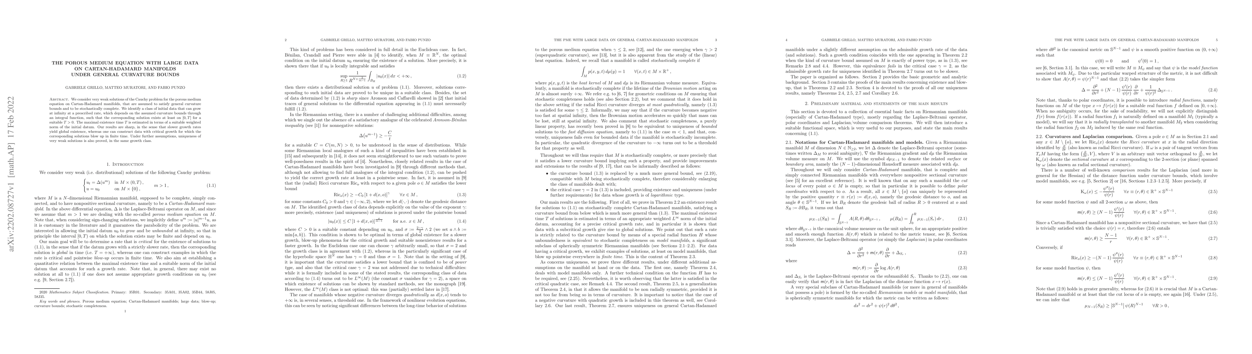 Thumbnail for The porous medium equation with large data on Cartan-Hadamard manifolds
  under general curvature bounds