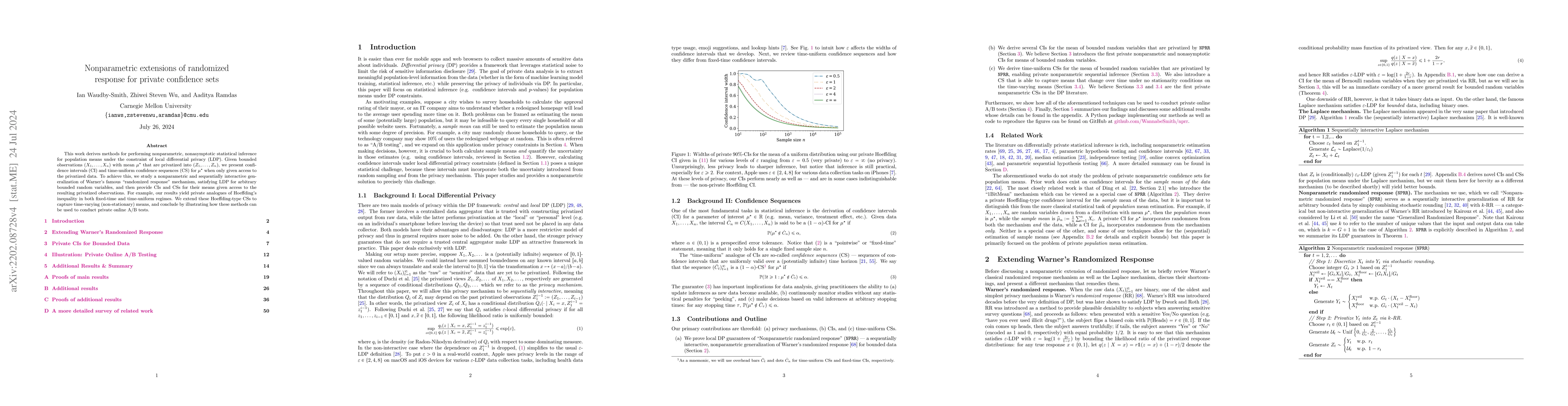 Thumbnail for Nonparametric extensions of randomized response for private confidence
  sets