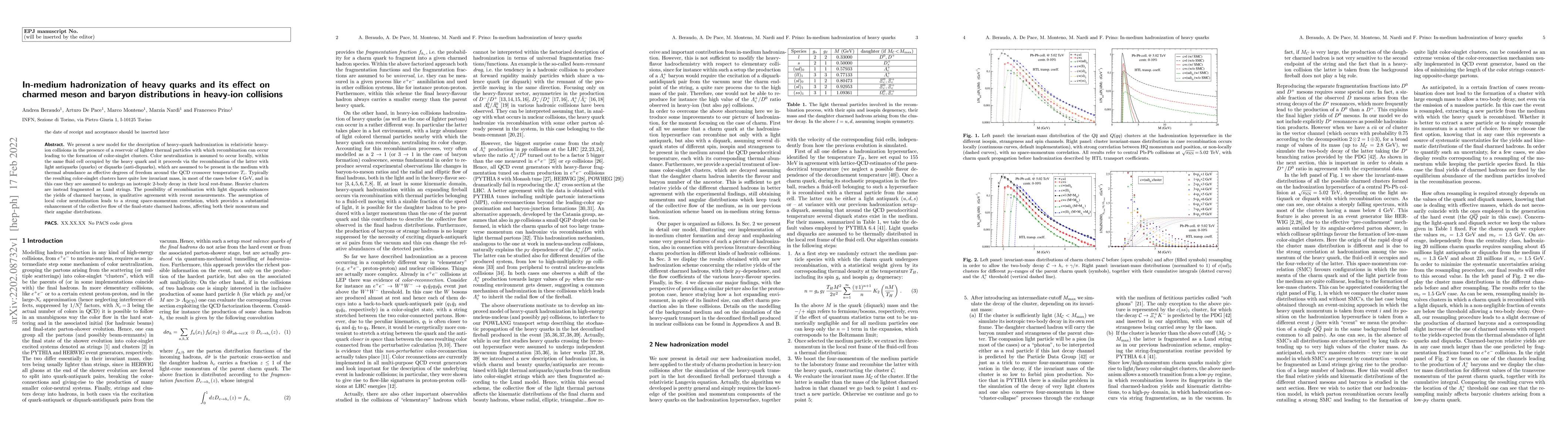 Thumbnail for In-medium hadronization of heavy quarks and its effect on charmed meson
  and baryon distributions in heavy-ion collisions