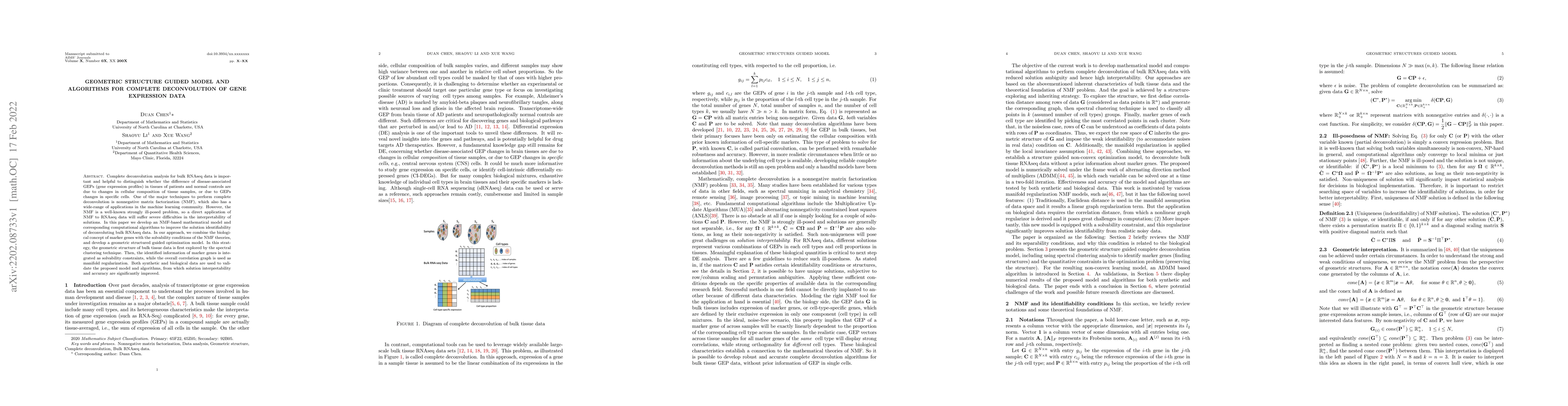 Thumbnail for Geometric structure guided model and algorithms for complete
  deconvolution of gene expression data