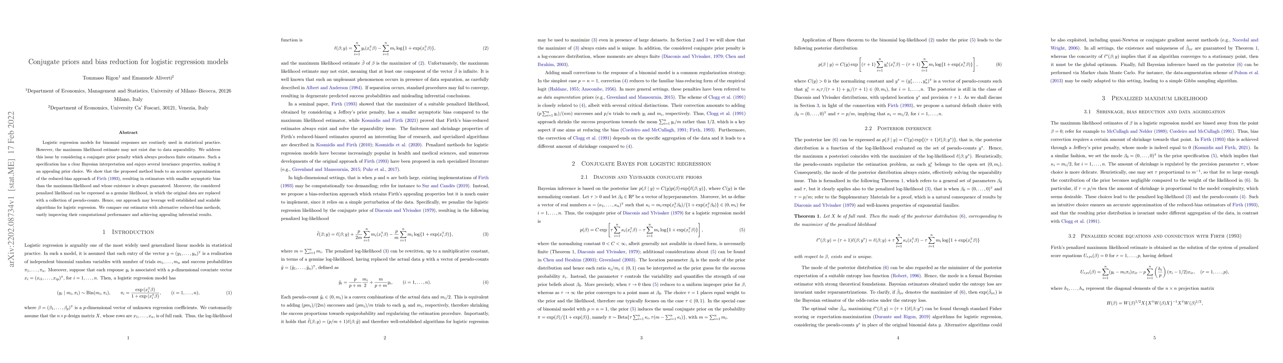 Thumbnail for Conjugate priors and bias reduction for logistic regression models