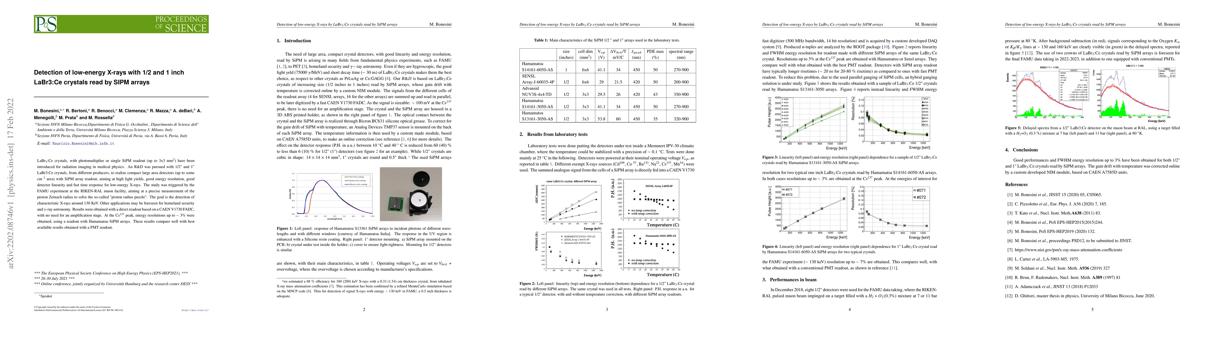 Thumbnail for Detection of low-energy X-rays with 1/2 and 1 inch LaBr3:Ce crystals
  read by SIPM arrays