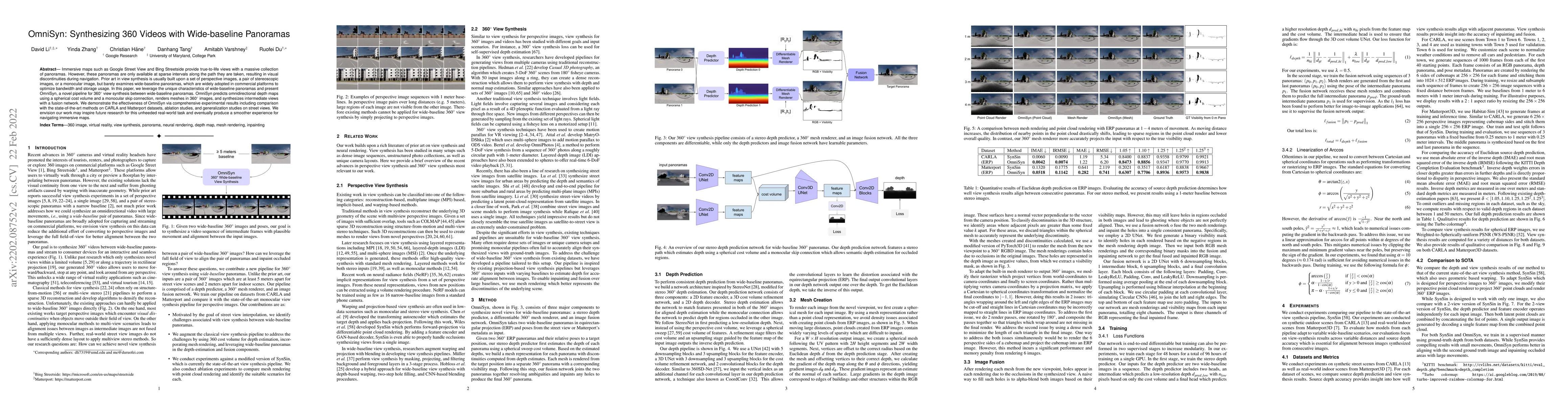 Thumbnail for OmniSyn: Synthesizing 360 Videos with Wide-baseline Panoramas