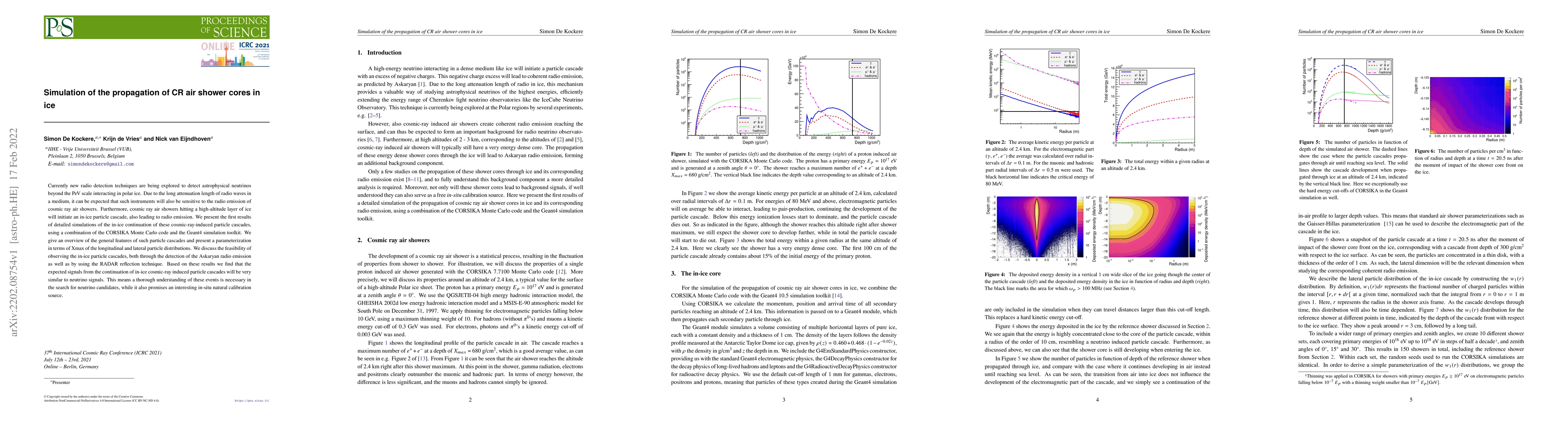 Thumbnail for Simulation of the propagation of CR air shower cores in ice