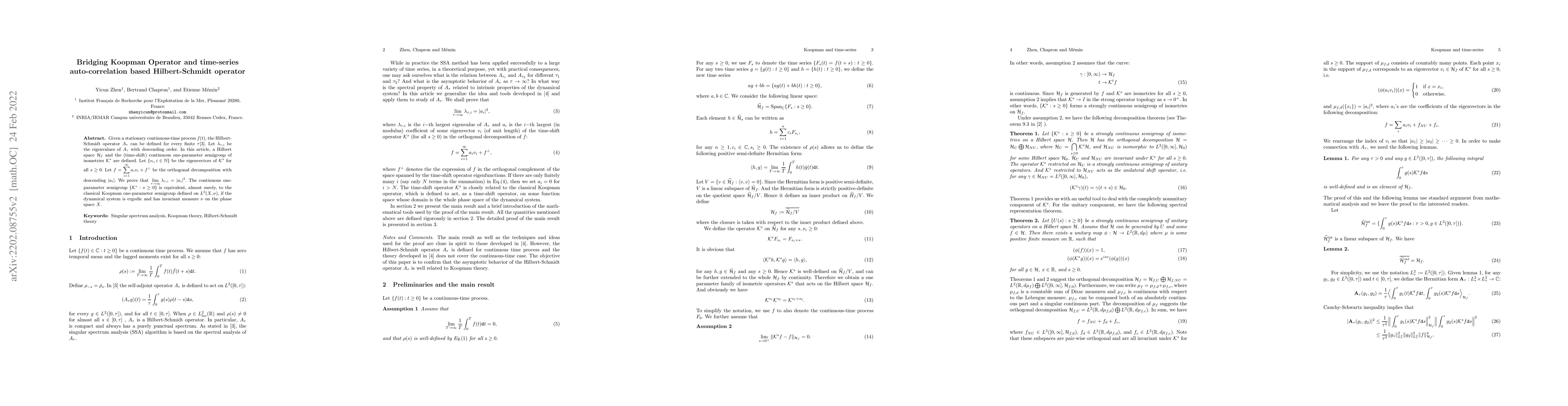 Thumbnail for Bridging Koopman Operator and time-series auto-correlation based
  Hilbert-Schmidt operator