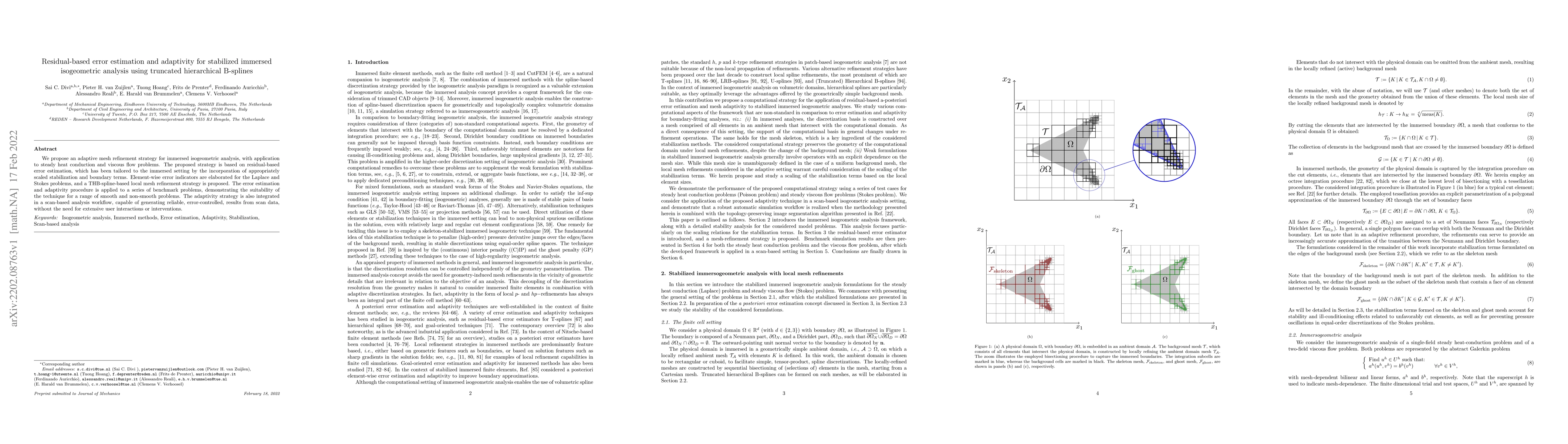 Thumbnail for Residual-based error estimation and adaptivity for stabilized immersed
  isogeometric analysis using truncated hierarchical B-splines