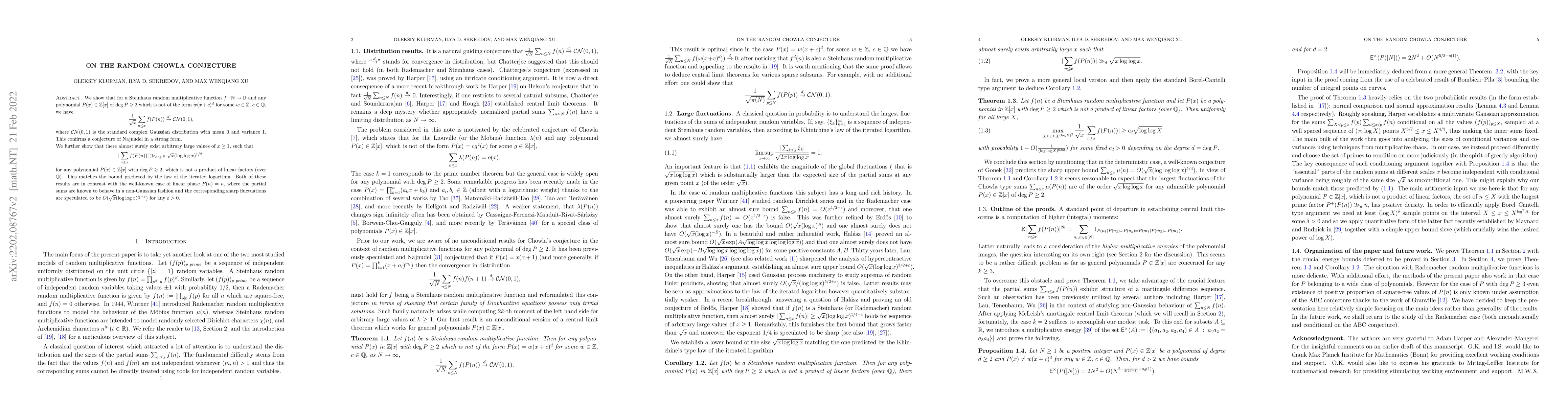 Thumbnail for On the random Chowla conjecture