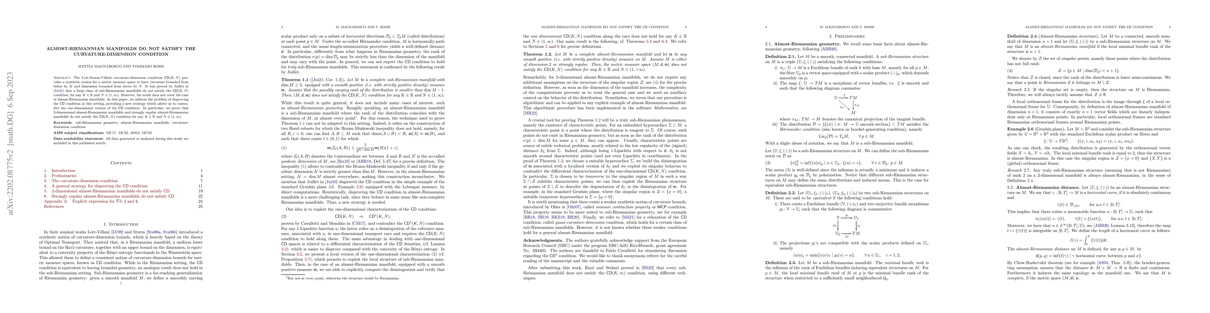 Thumbnail for Almost-Riemannian manifolds do not satisfy the $\mathsf{CD}$ condition