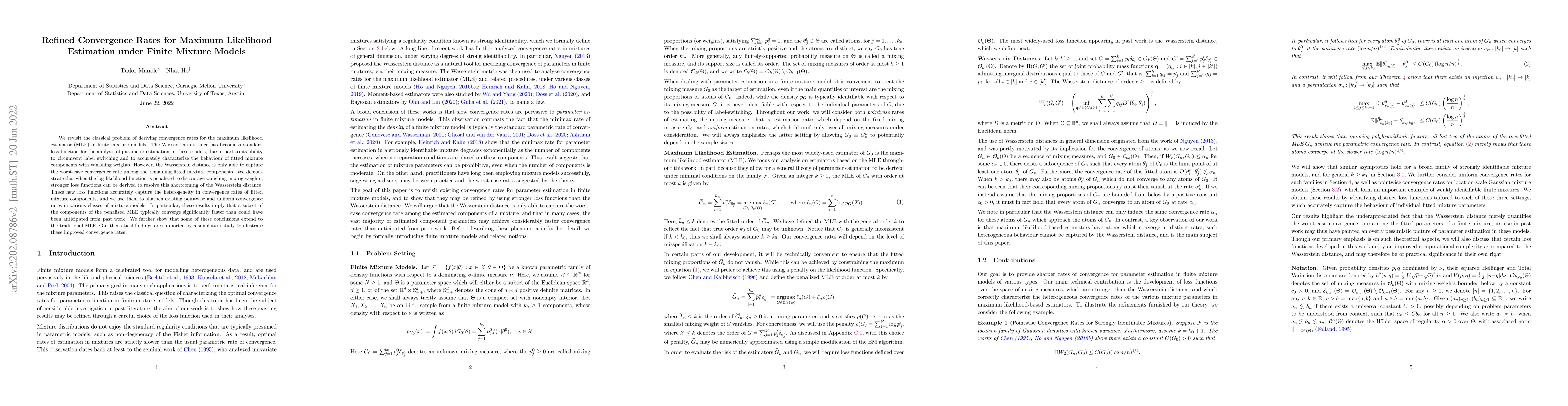 Thumbnail for Refined Convergence Rates for Maximum Likelihood Estimation under Finite
  Mixture Models