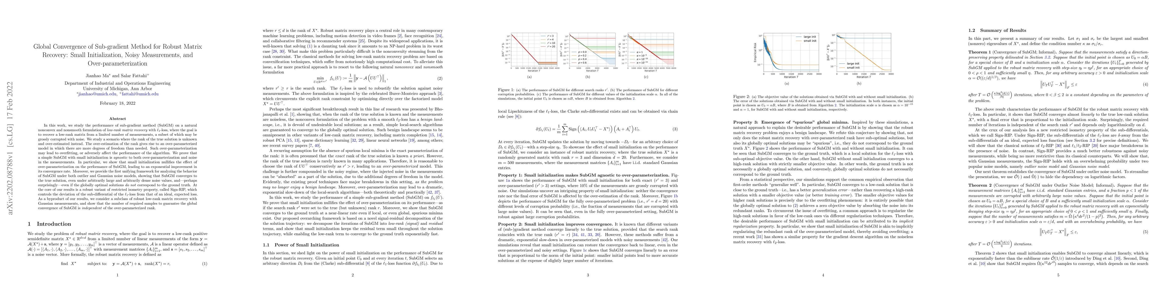 Thumbnail for Global Convergence of Sub-gradient Method for Robust Matrix Recovery:
  Small Initialization, Noisy Measurements, and Over-parameterization