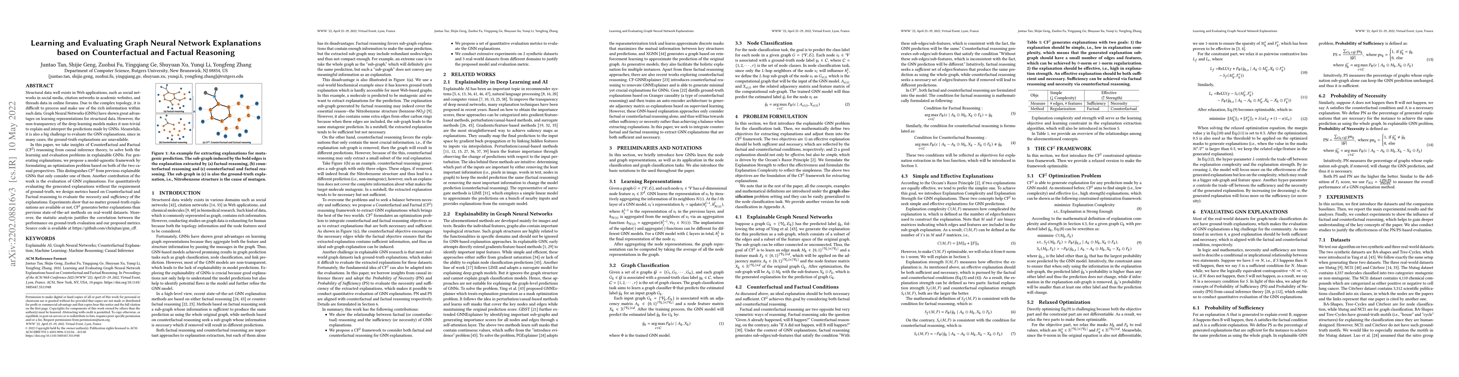 Thumbnail for Learning and Evaluating Graph Neural Network Explanations based on
  Counterfactual and Factual Reasoning