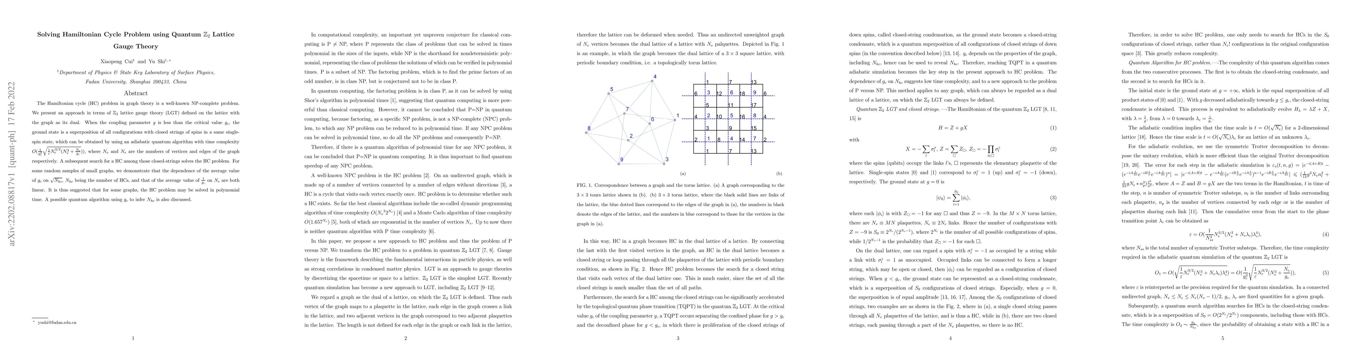 Thumbnail for Solving Hamiltonian Cycle Problem using Quantum $\mathbb{Z}_2$ Lattice
  Gauge Theory