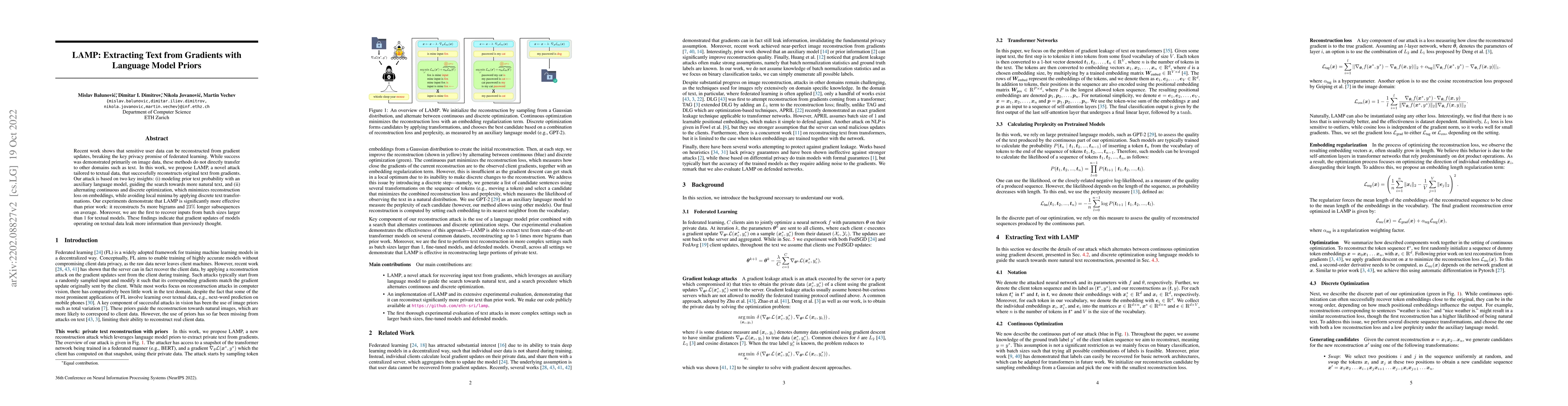 Thumbnail for LAMP: Extracting Text from Gradients with Language Model Priors