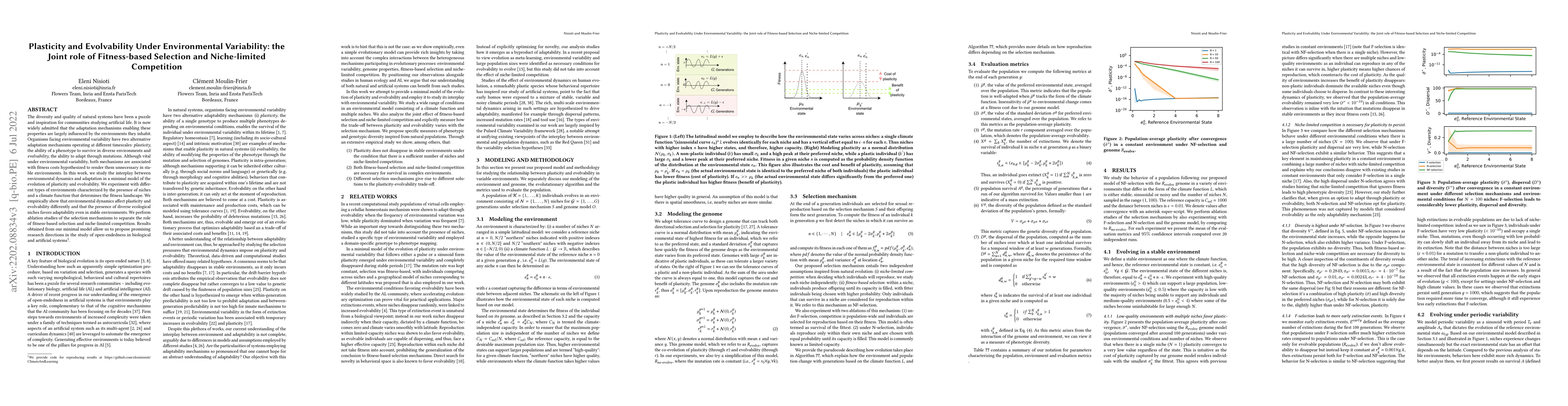 Thumbnail for Plasticity and evolvability under environmental variability: the joint
  role of fitness-based selection and niche-limited competition
