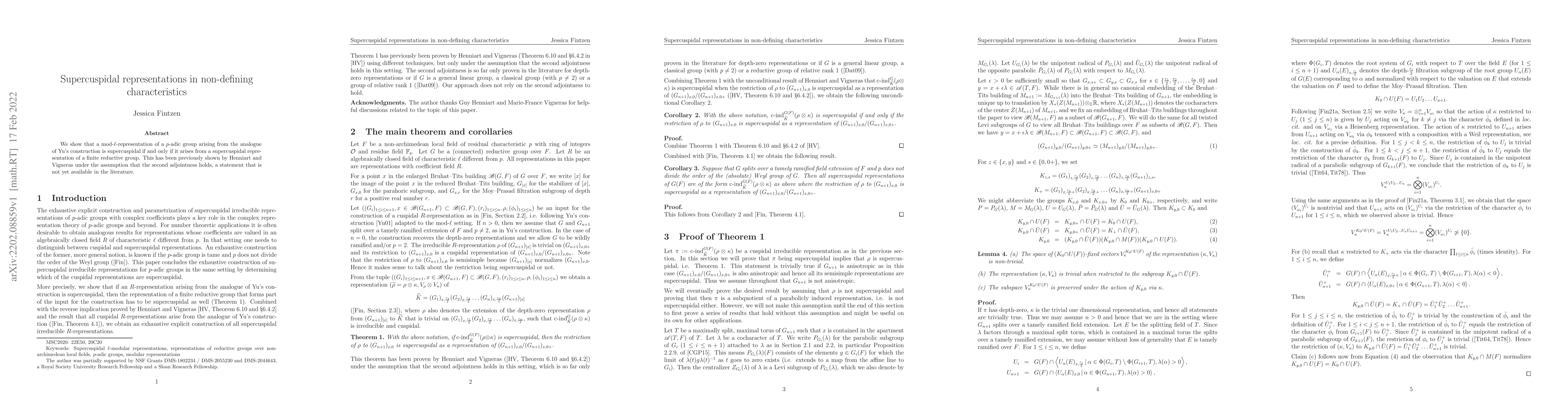 Thumbnail for Supercuspidal representations in non-defining characteristics