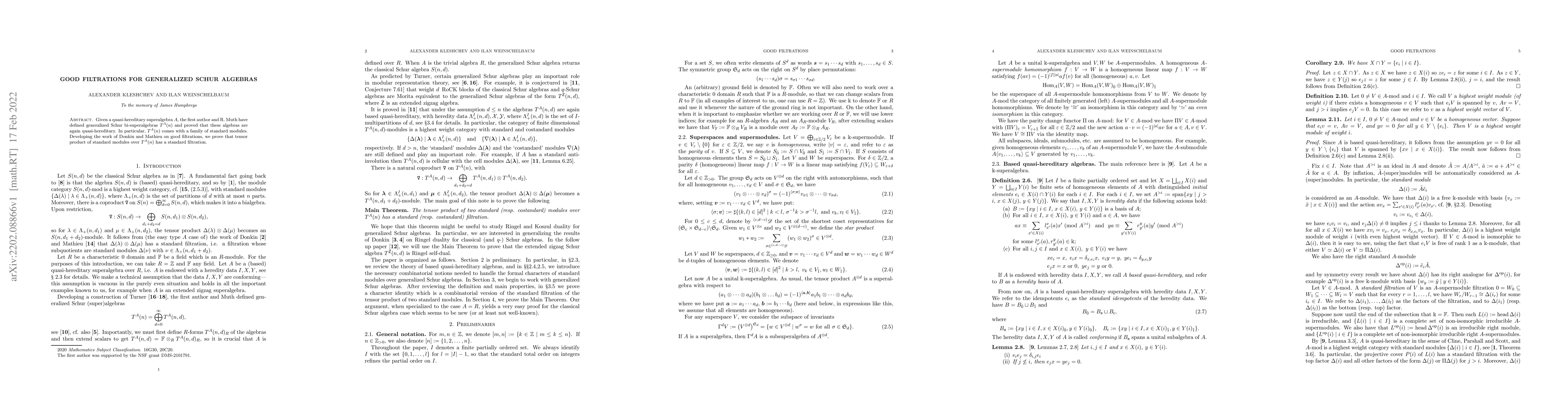 Thumbnail for Good filtrations for generalized Schur algebras