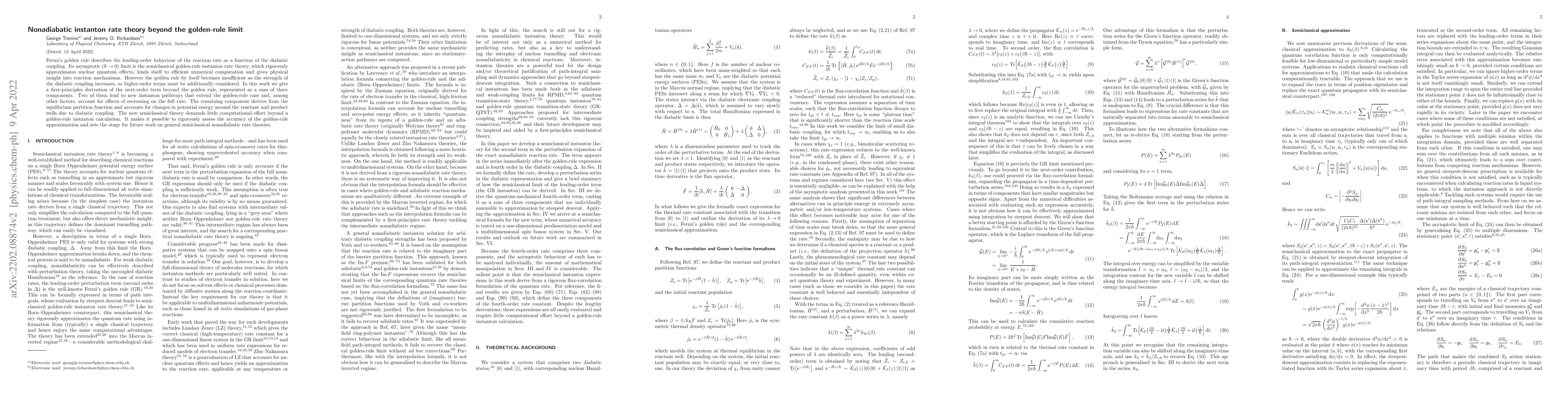 Thumbnail for Nonadiabatic instanton rate theory beyond the golden-rule limit