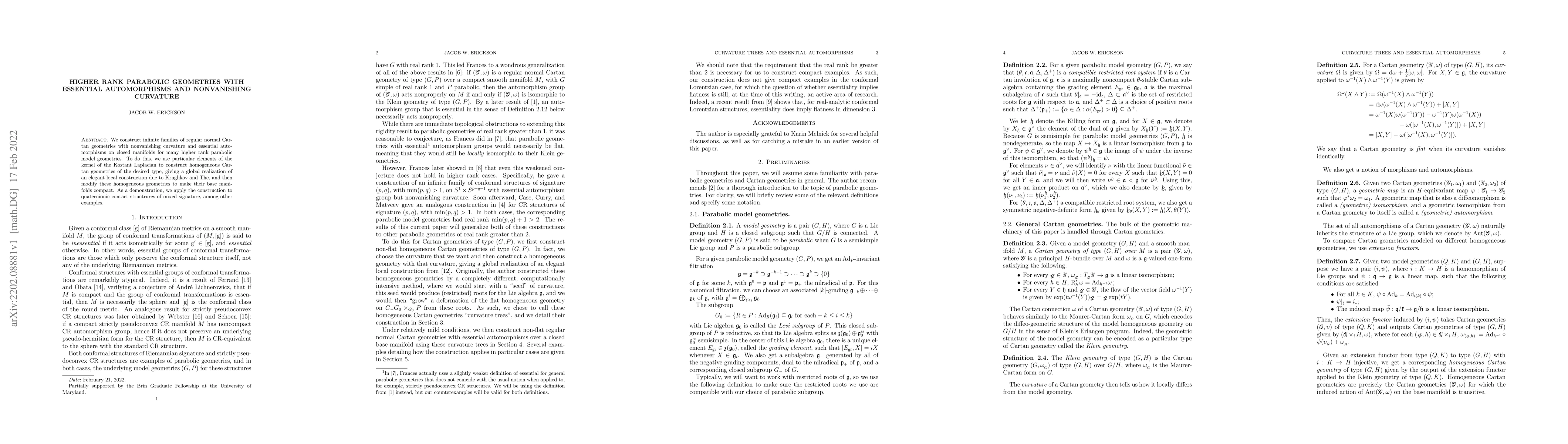 Thumbnail for Higher rank parabolic geometries with essential automorphisms and
  nonvanishing curvature