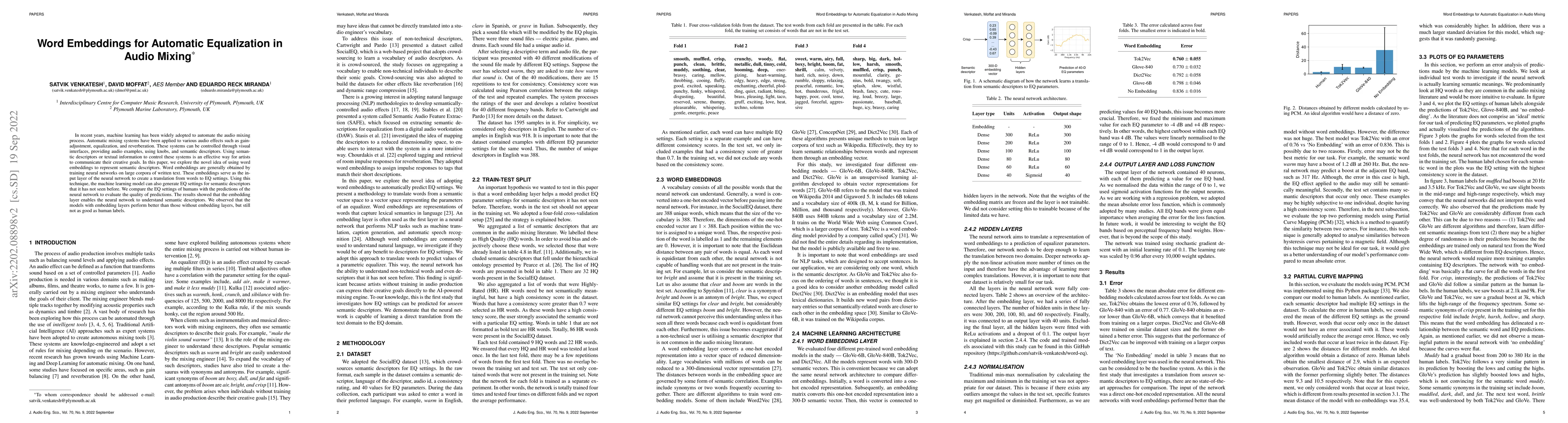 Thumbnail for Word Embeddings for Automatic Equalization in Audio Mixing